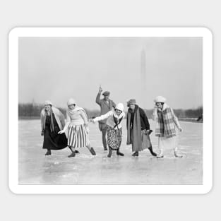 Ice Skating Race, 1925. Vintage Photo Sticker